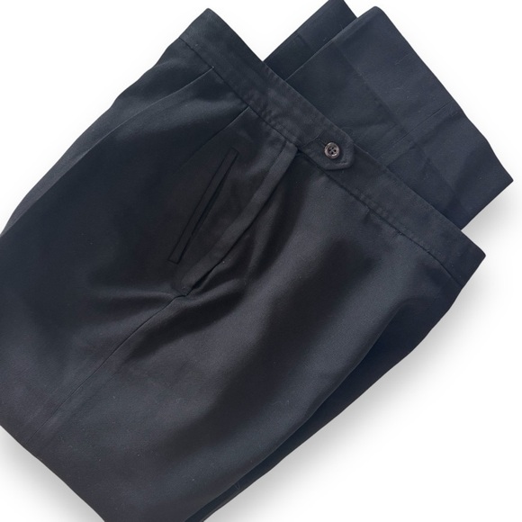 100% wool designer pants black pleated pockets m/l high-rise lined ankle pant - Picture 1 of 13